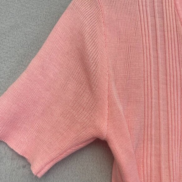 Vintage MacHenry Womens Button Up Short Sleeve Sweater Size Large Pink Cardigan - Picture 9 of 12